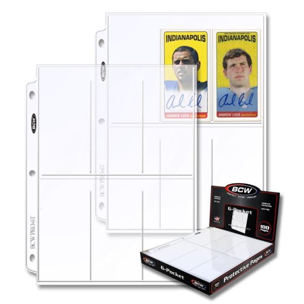 6 pocket Pages - Tall Boy Sports Cards- For 3 Ring Binders - 100 Pages - BCW