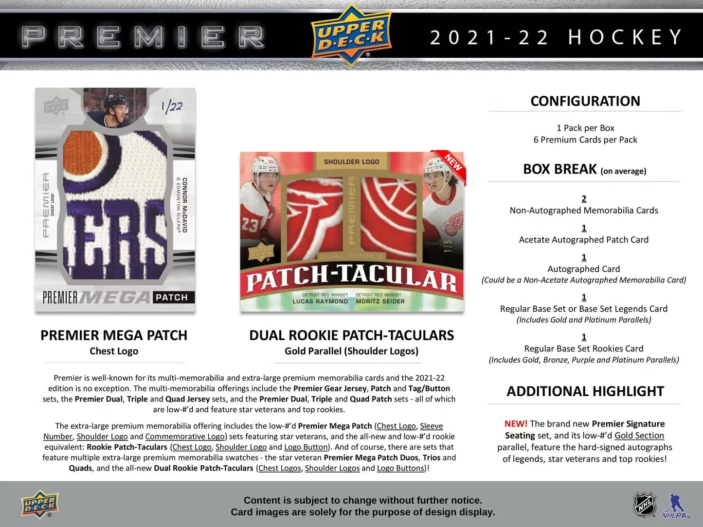 2021-22 Upper Deck UD PREMIER Hockey Hobby Box