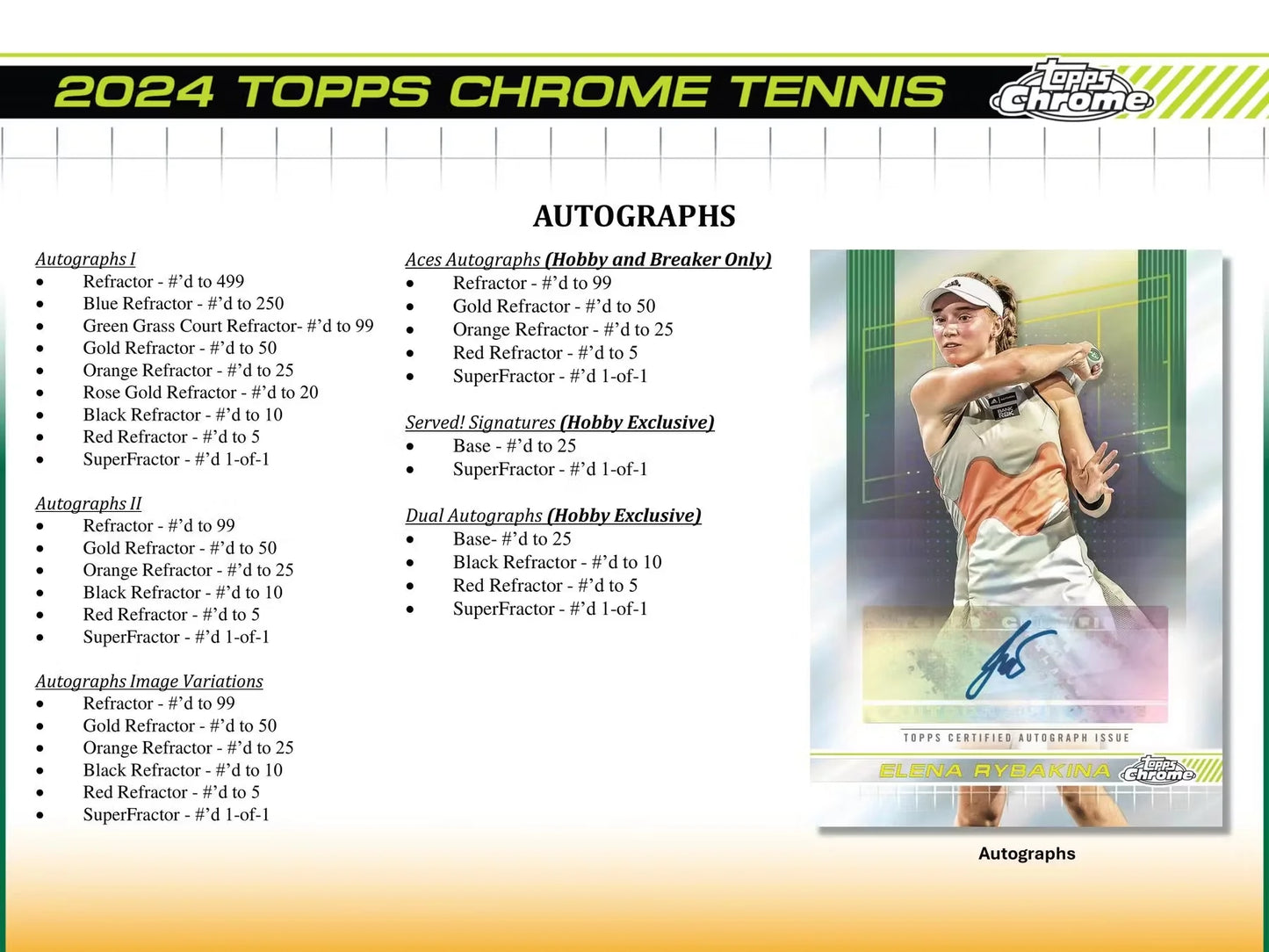 2024 Topps Chrome TENNIS Hobby Box - 3 Autos per Box