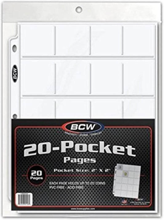 20 pocket Pages - Coin Flips - For 3 Ring Binders - 20 Pages  - BCW