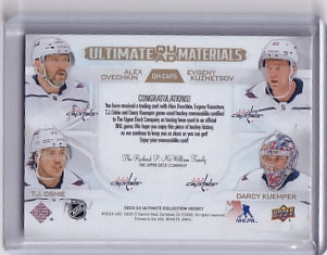 Ovechkin Kuznetsov Oshie Kuemper Ultimate Quad Materials Patch 5/49 Card QM-CAPS 2023-24 Upper Deck Ultimate Collection Washington Capitals