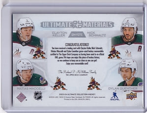Keller Schmaltz Maccelli Guenther Ultimate Quad Materials Jersey /149 Card QM-YOTE 2023-24 Upper Deck Ultimate Collection Arizona Coyotes