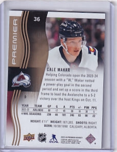 Cale Makar Base Gold 44/65 Card #36 2023-24 Upper Deck Premier Colorado Avalanche