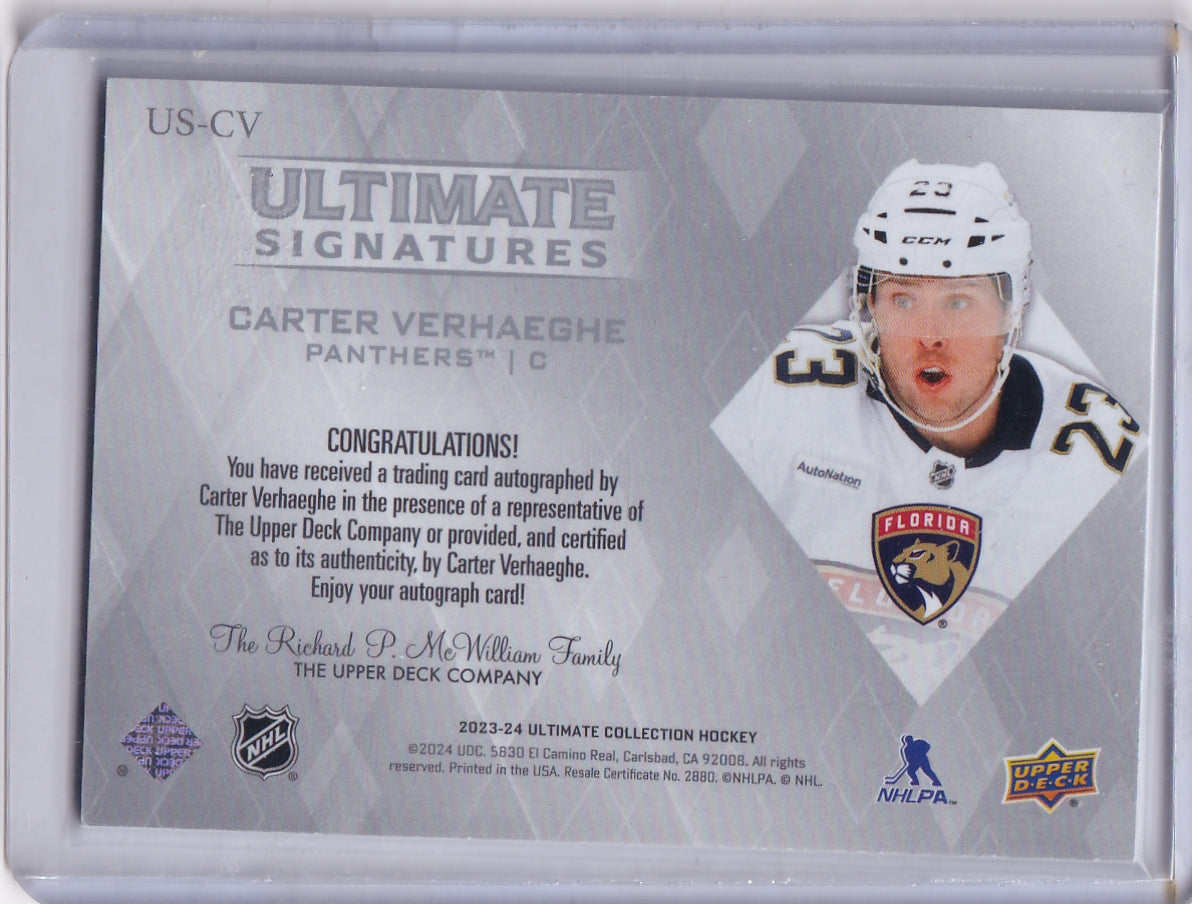 Carter Verhaeghe Ultimate Signatures Auto Card US-CV 2023-24 Upper Deck Ultimate Collection Florida Panthers