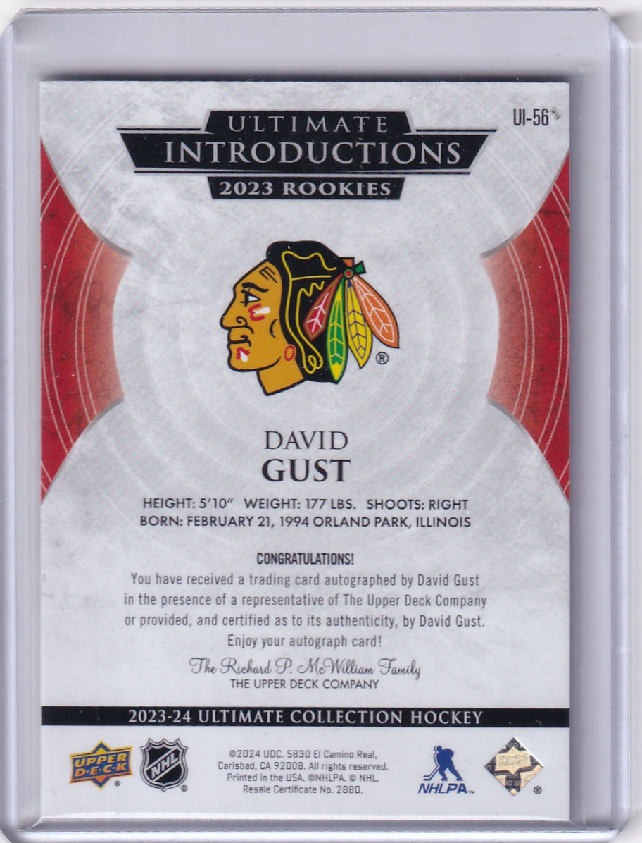 David Gust Ultimate Introductions Rookie Auto Card UI-56 2023-24 Upper Deck Ultimate Collection Rookie Card RC Chicago Blackhawks