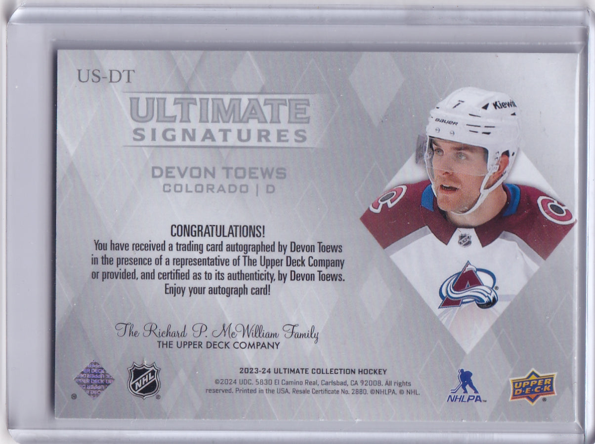 Devon Toews Ultimate Signatures Auto Card US-DT 2023-24 Upper Deck Ultimate Collection Colorado Avalanche
