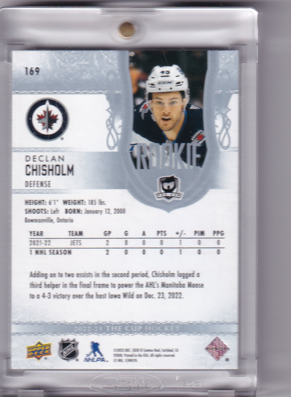 Declan Chisholm Rookie /249 #169 2022-23 Upper Deck The Cup Rookie Card RC Winnipeg Jets