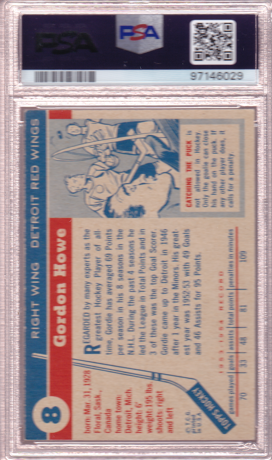 Gordie Howe 1954-55 Topps Card #8 PSA 5 ex Detroit Red Wings