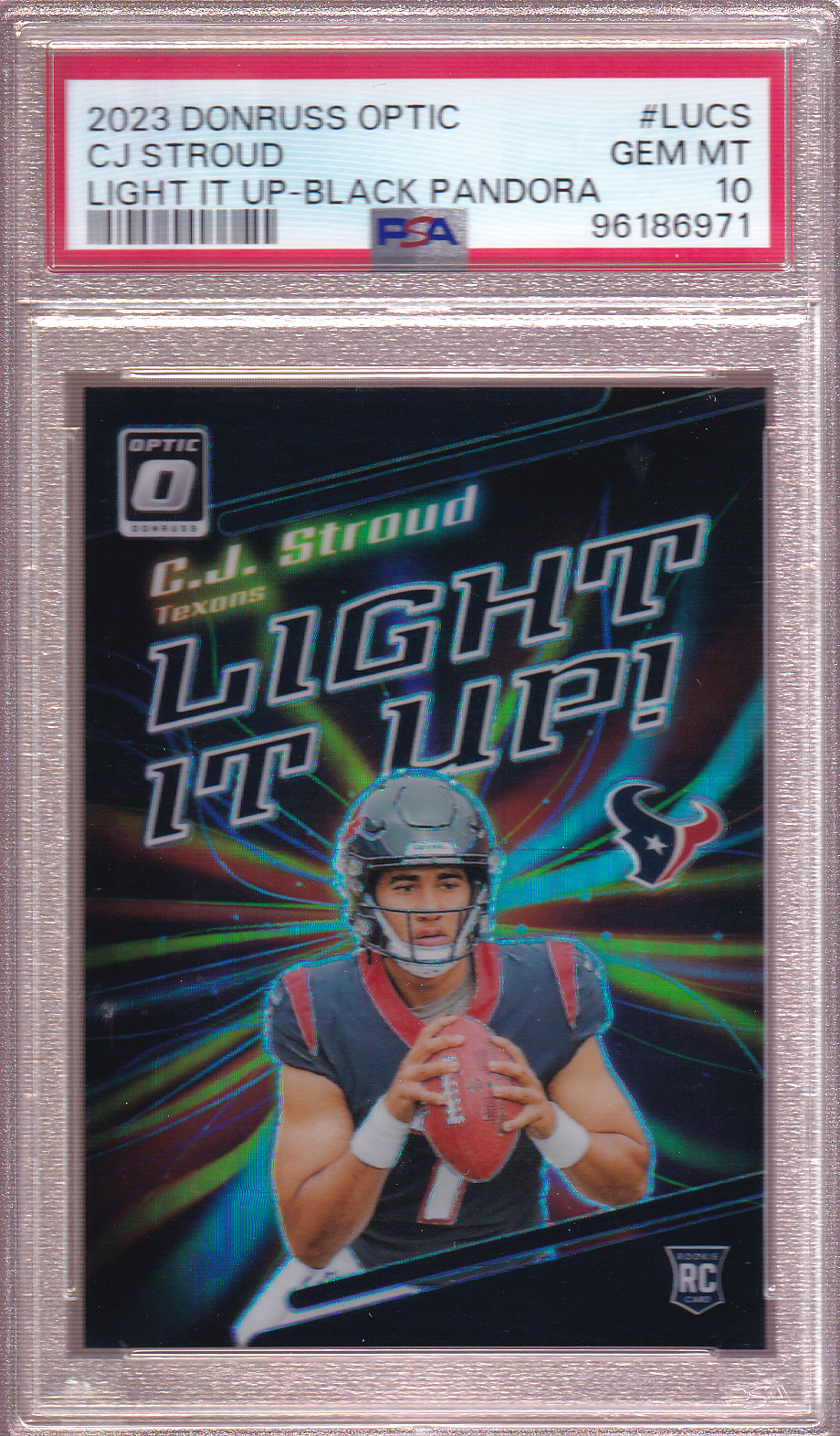 C.J. Stroud 2023 Donruss Optic Light It Up! - Black Pandora's Box 20/25 Rookie Card RC #LU-CS PSA 10 Houston Texans CJ