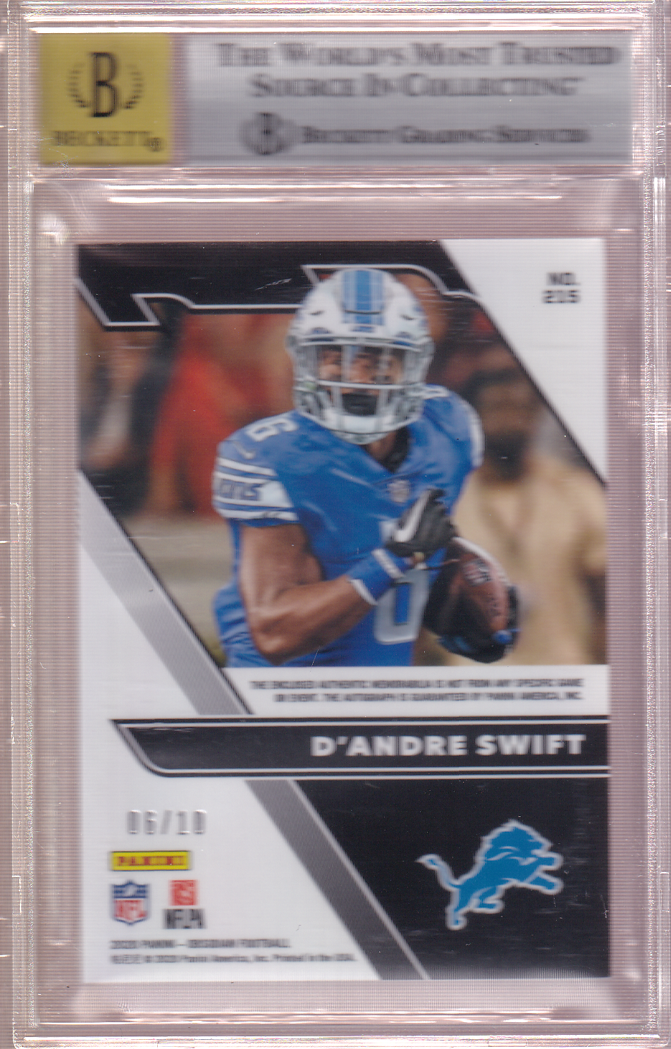 D'ANDRE SWIFT 2020 Panini Obsidian Rookie Jersey Autograph - Electric Etch Red 06/10 BGS 9 / Auto 10 Card RC #215 Detroit Lions