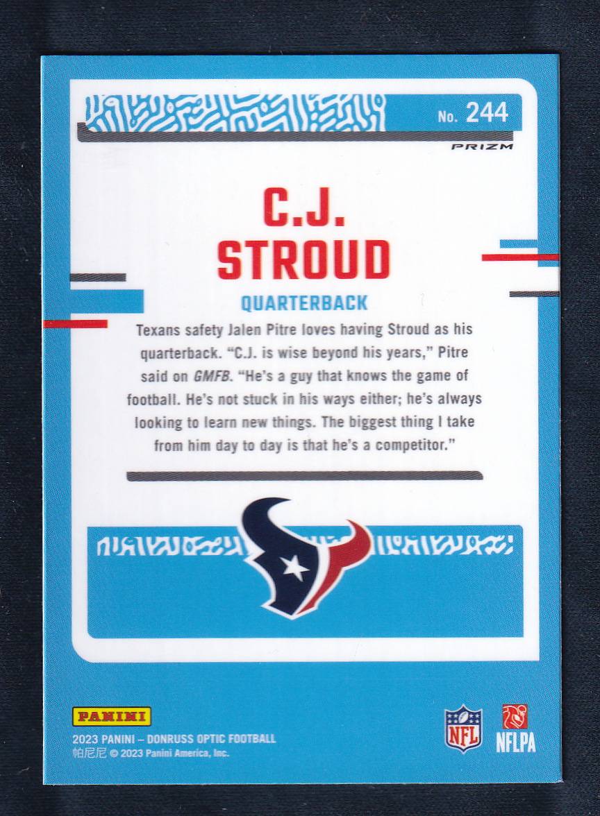 C.J. Stroud 2023 Donruss Optic Rated Rookie - STARS Card RC #244 Houston Texans CJ (Bottom left corner damage)