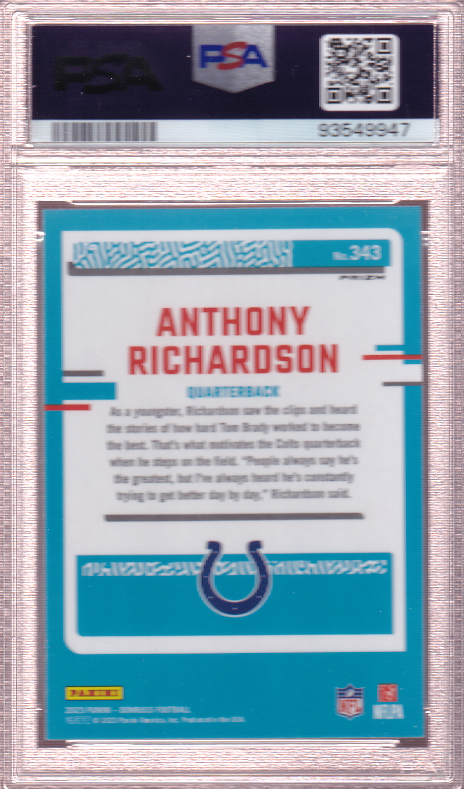 ANTHONY RICHARDSON 2023 Donruss - Optic Preview Rated Rookie - Red & Green Card RC #343 PSA 10 Indianapolis Colts