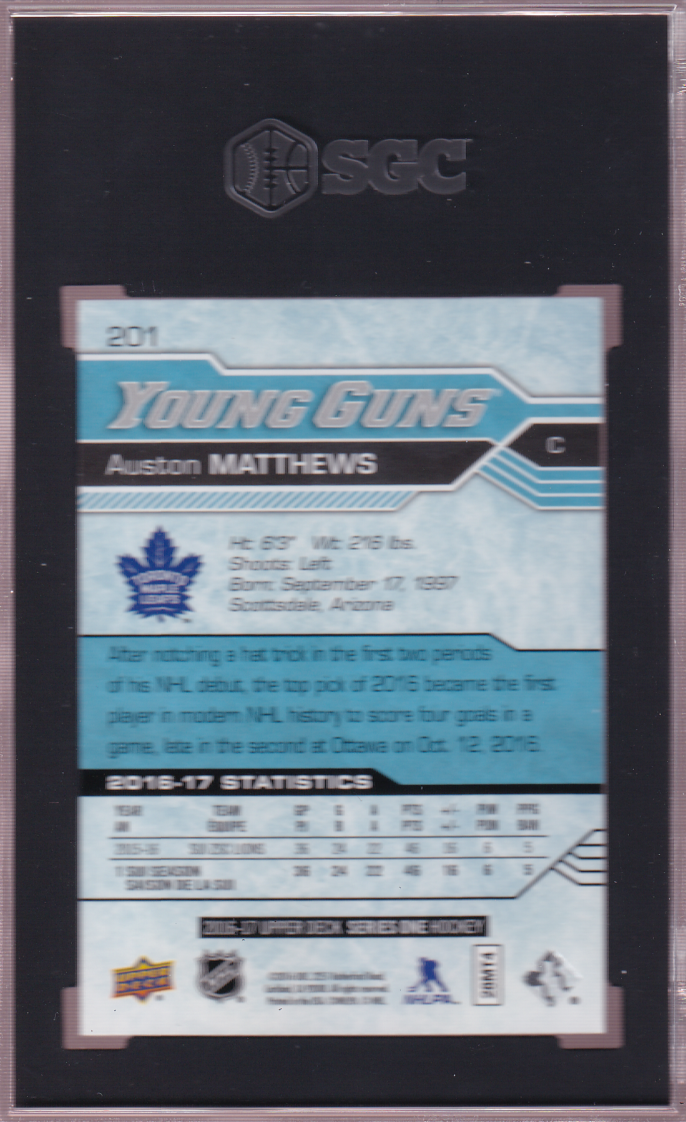 AUSTON MATTHEWS 2016-17 Upper Deck Series 1 Young Guns Rookie Card RC #201 SGC 10 Toronto Maple leafs