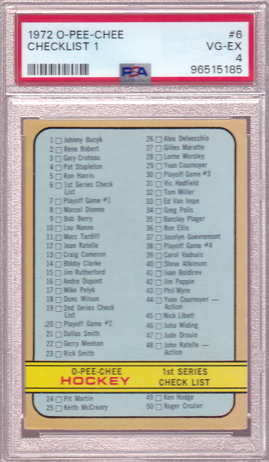 1972-73 O-Pee-Chee Checklist 1 Card #6 OPC PSA 4