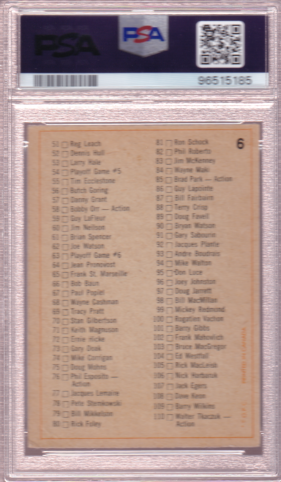 1972-73 O-Pee-Chee Checklist 1 Card #6 OPC PSA 4