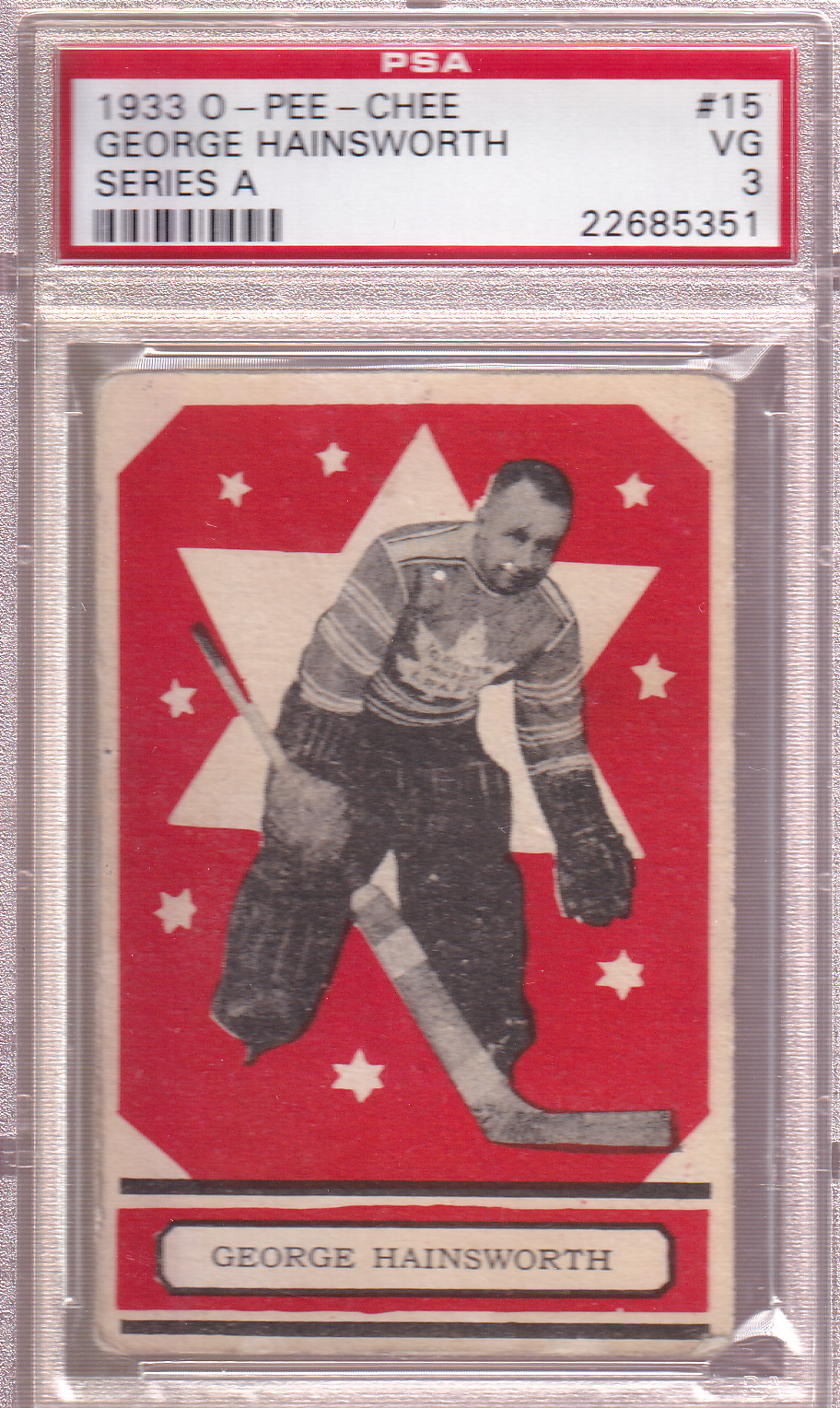 GEORGE HAINSWORTH 1933-34 O-Pee-Chee Series A Rookie PSA 3 Toronto Maple Leafs OPC