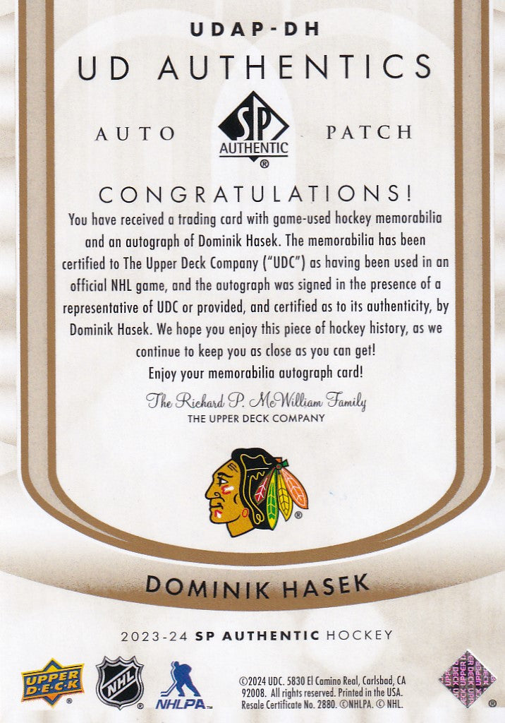 DOMINIK HASEK 2023-24 UD SPA UDAP-DH 20/25