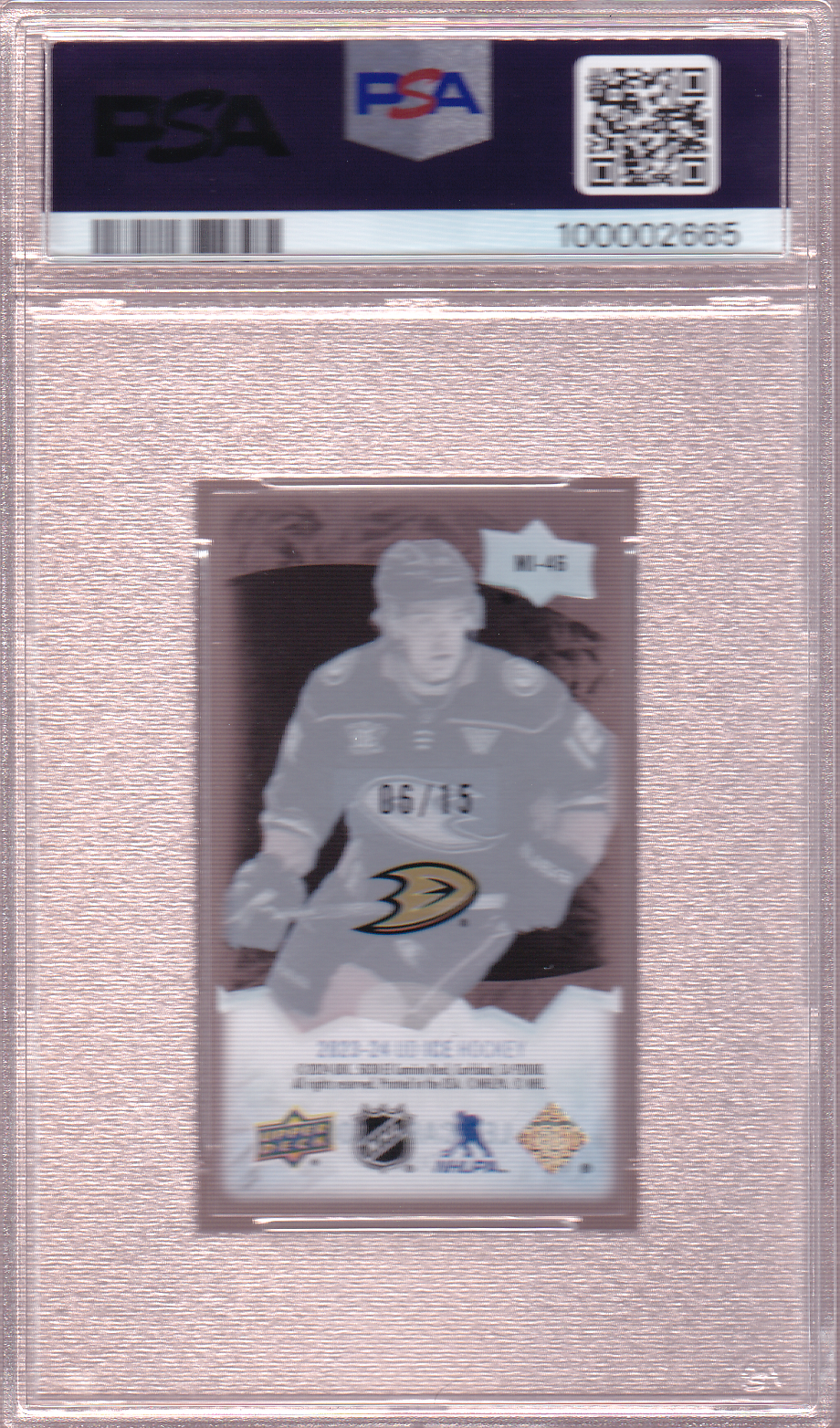 LEO CARLSSON 2023-24 UD Ice Rookie Premieres Mini Card Black /15 RC #MI-46 PSA 10 Anaheim Ducks