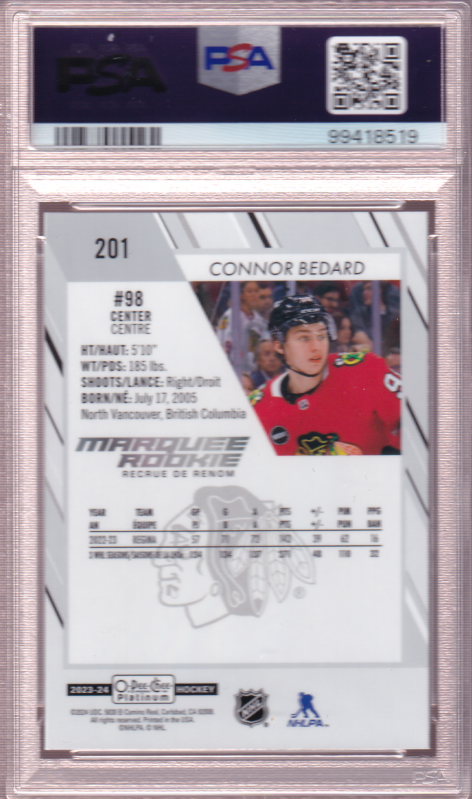 Connor Bedard 2023-24 O-Pee-Chee Platinum Rookie Card #201 RC PSA 10 Chicago Blackhawks