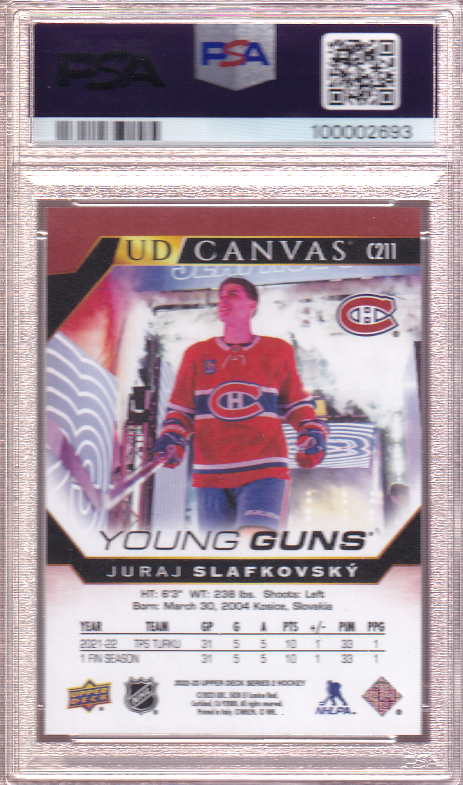 JURAJ SLAFKOVSKY 2022-23 Upper Deck UD Canvas Young Guns Rookie Card #C211 PSA 10 Montreal Canadiens RC