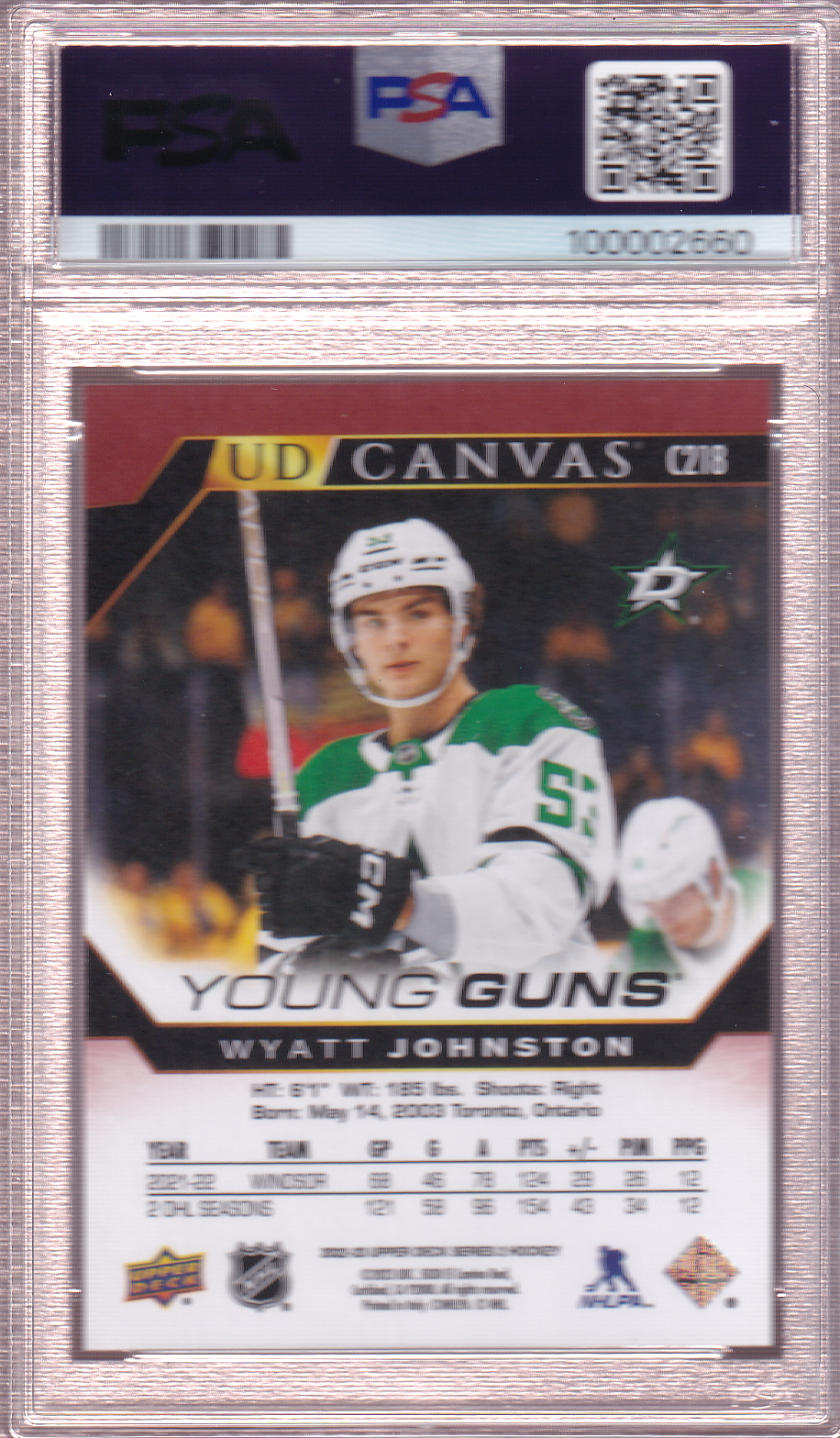 WYATT JOHNSTON 2022-23 Upper Deck UD Canvas Young Guns Rookie Card #C218 PSA 10 Dallas Stars RC