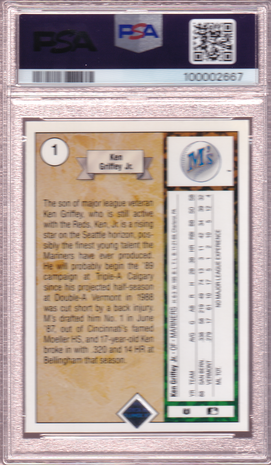 KEN GRIFFEY JR. 1989 Upper Deck Star Rookie Card #1 PSA 7 Seattle Mariners RC