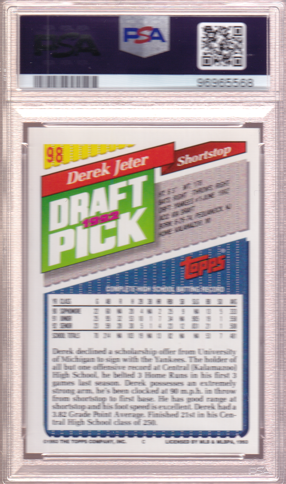 DEREK JETER 1993 Topps Rookie Card #98 PSA 10 New York Yankees RC