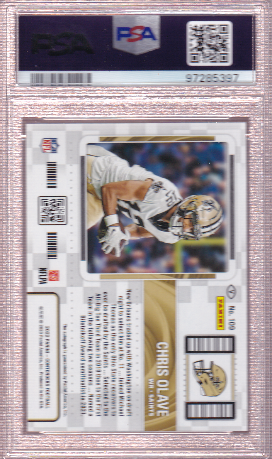 CHRIS OLAVE 2022 Panini Contenders Showcase Ticket Variation Auto Blue #109 PSA 9 New Orleans Saints