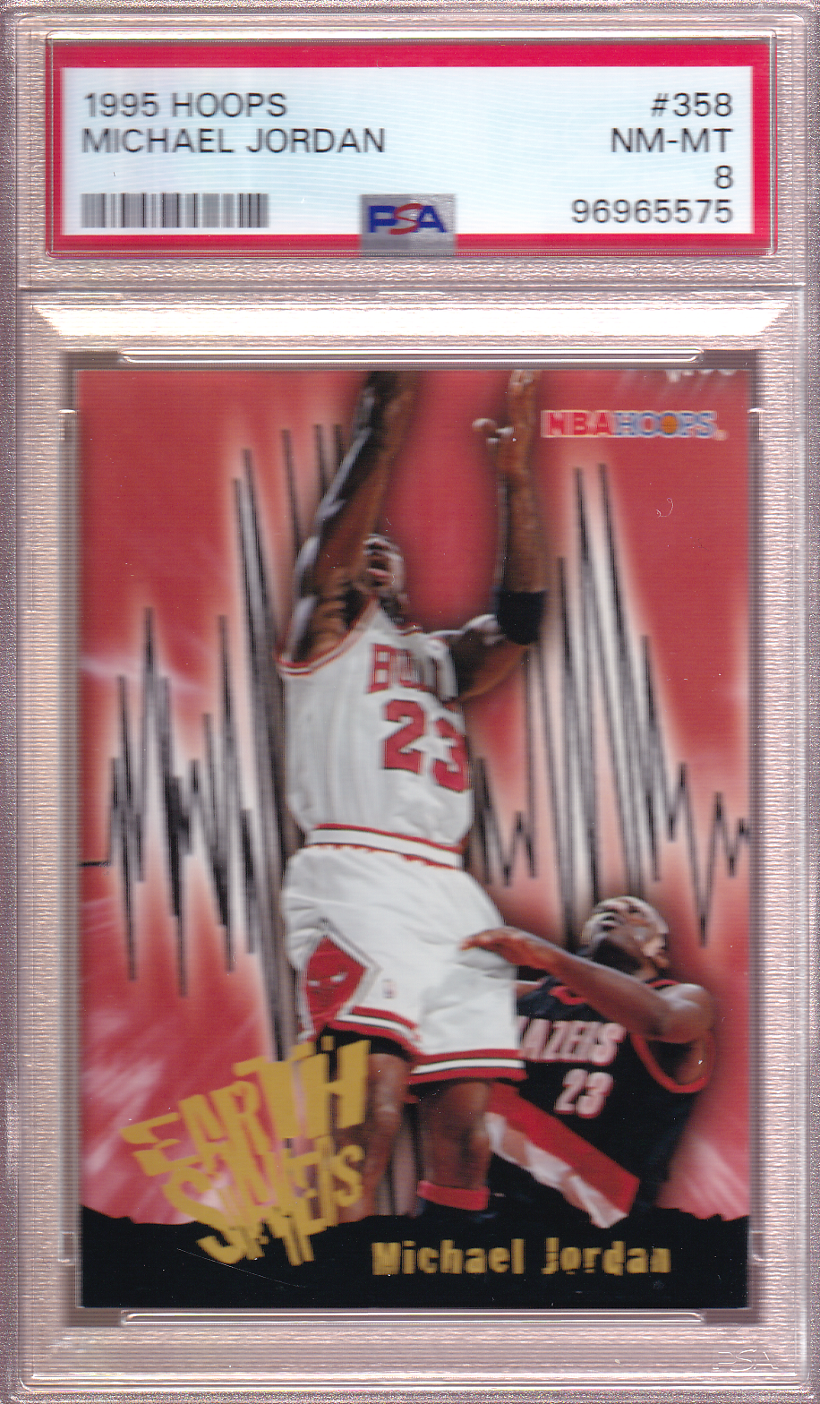 Michael Jordan 1995-96 NBA Hoops EARTH SHAKERS Card #358 PSA 8 Chicago Bulls