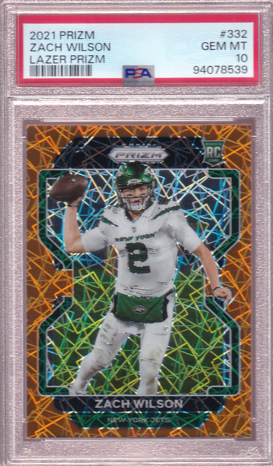 ZACH WILSON 2021 Panini Prizm Orange Lazer Rookie Card RC #332 PSA 10 New York Jets