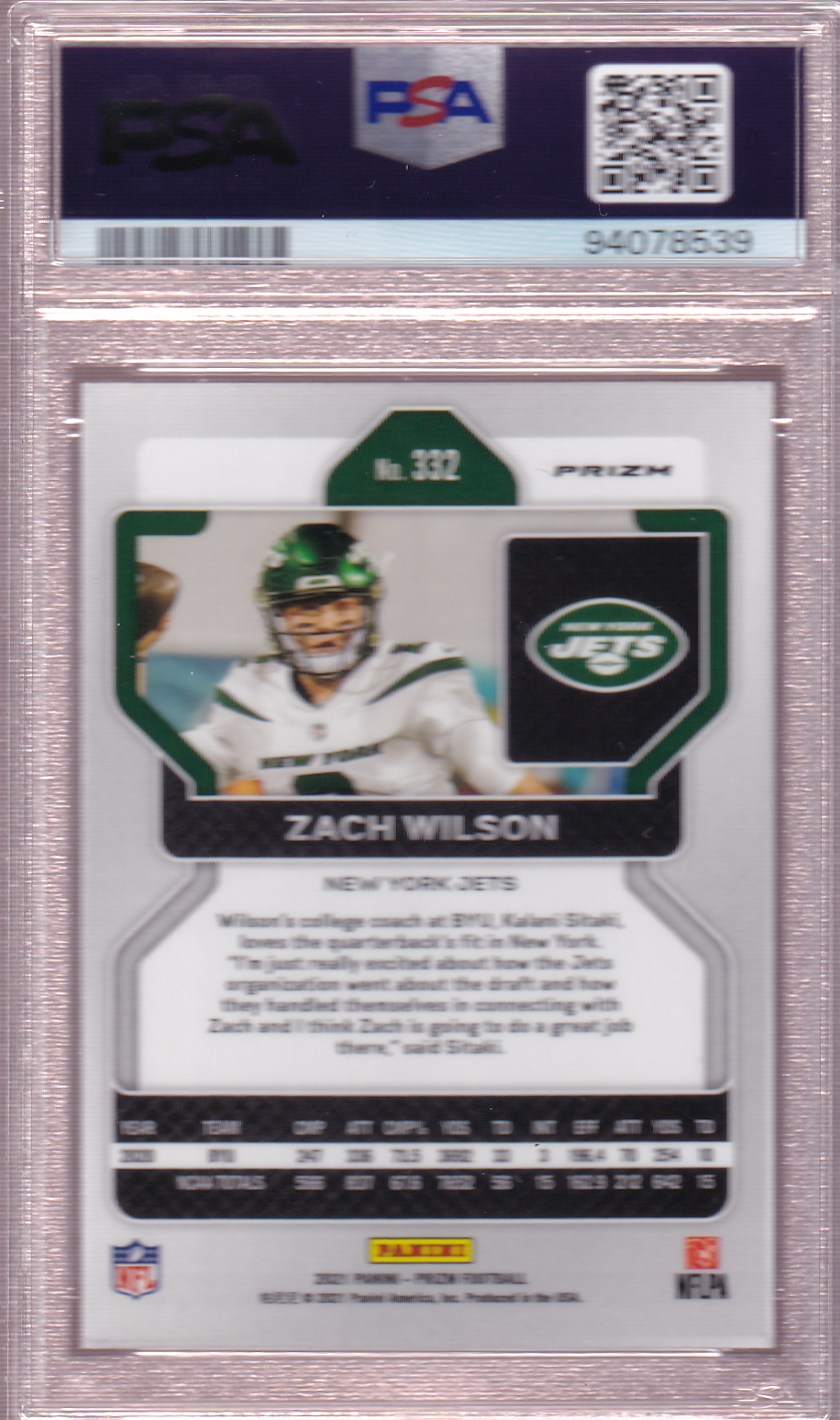 ZACH WILSON 2021 Panini Prizm Orange Lazer Rookie Card RC #332 PSA 10 New York Jets