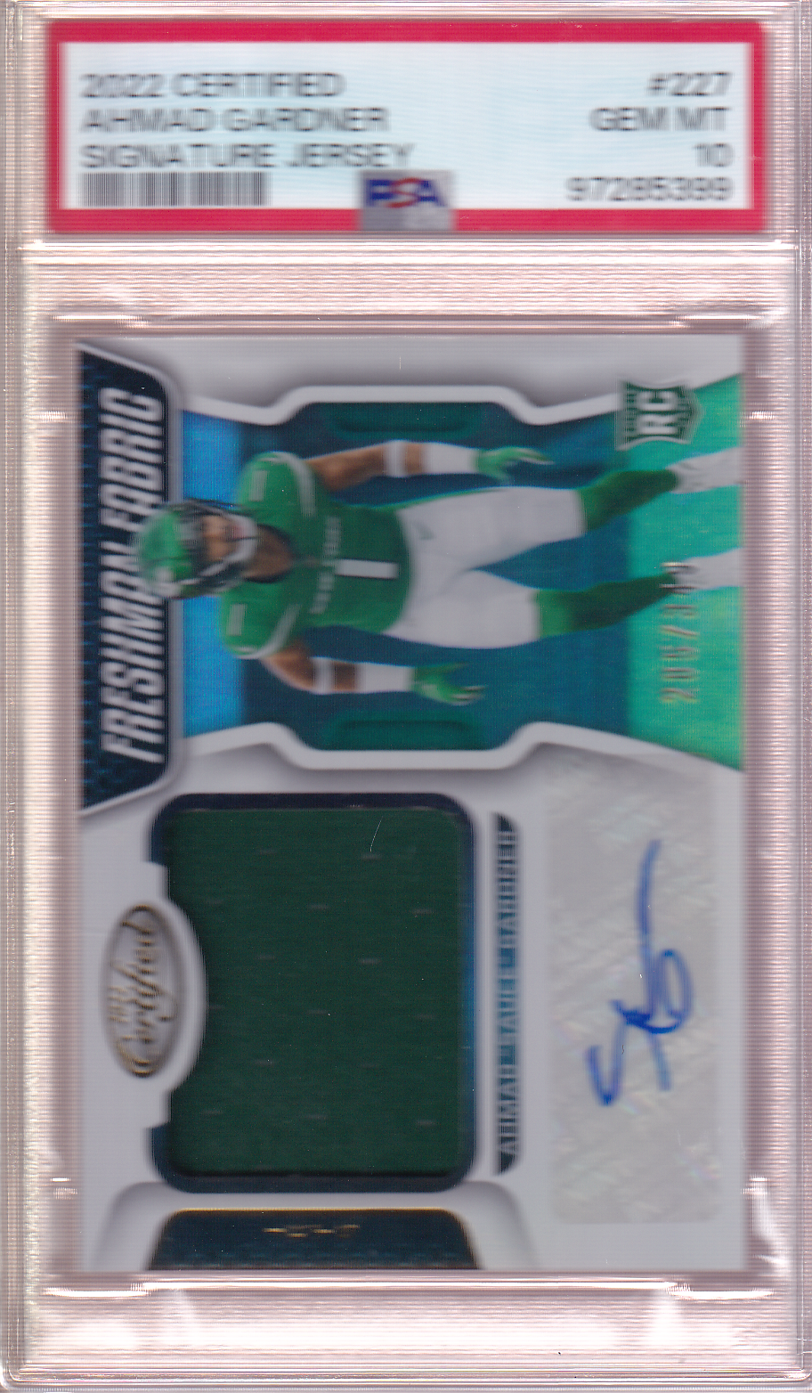 AHMAD "sauce" GARDNER 2022 Panini Certified Signature jersey /349 Rookie Card RC #227 PSA 10 New York Jets