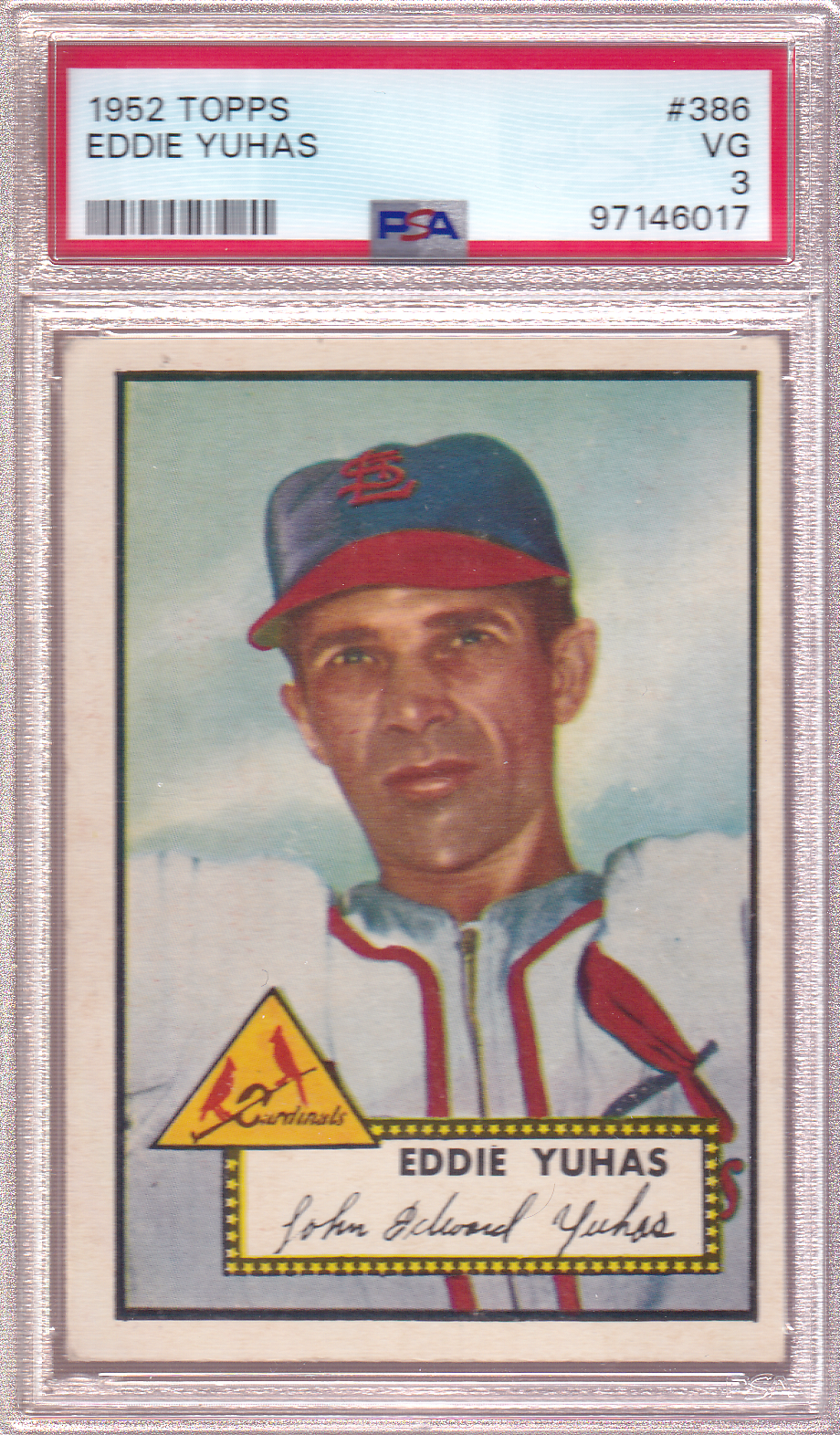 EDDIE YUHAS 1952 Topps Baseball Card #386 PSA 3
