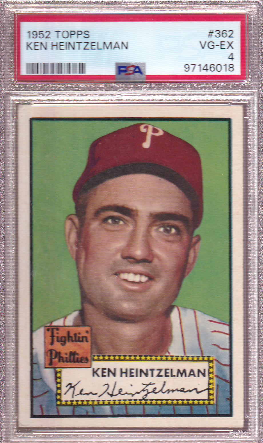 KEN HEINTZELMAN 1952 Topps Baseball Card #362 PSA 4