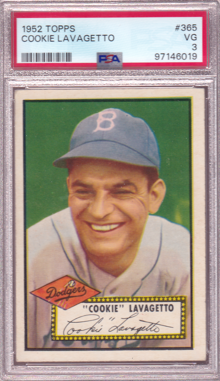COOKIE LAVAGETTO 1952 Topps Baseball Card #365 PSA 3