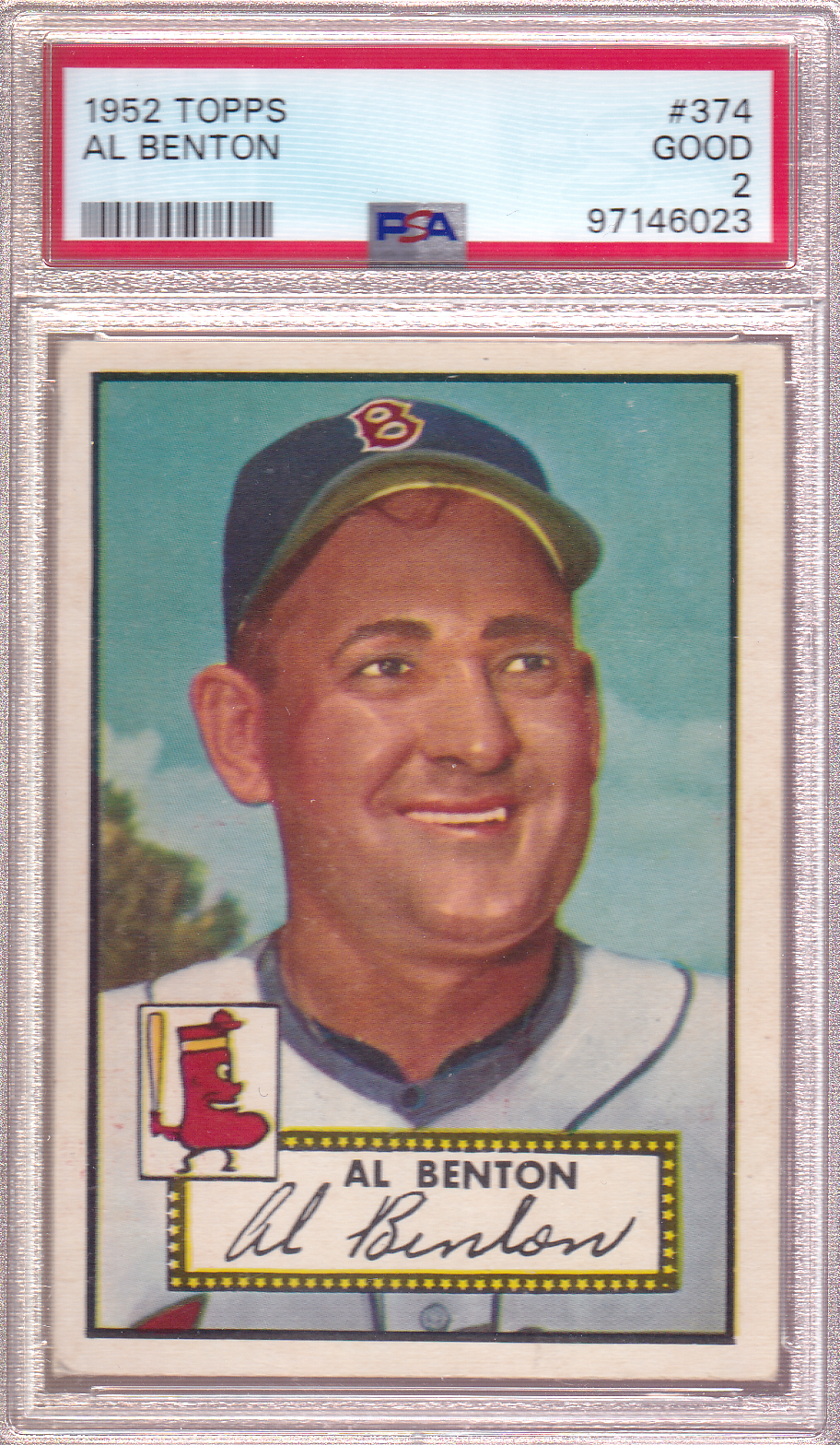AL BENTON 1952 Topps Baseball Card #374 PSA 2