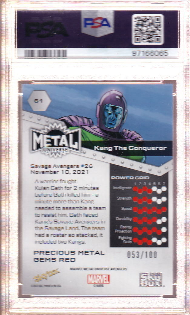 KANG THE CONQUEROR 2024 SkyBox Metal Universe RED Precious Metal Gems 53/100 PSA 9 PMG #61