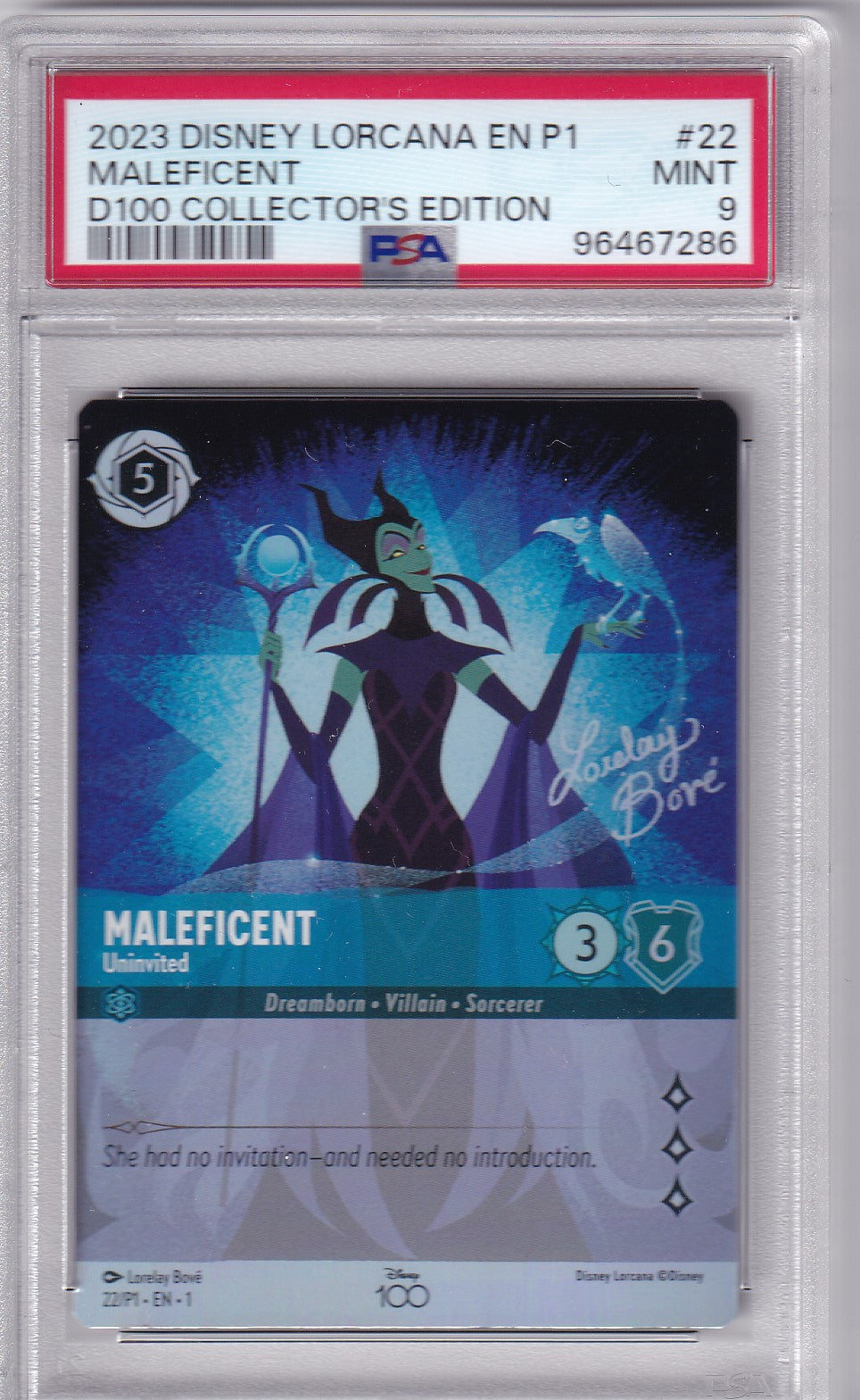 Maleficent 2023 Lorcana #22 EN P1 D100 Collector's Edition PSA 9