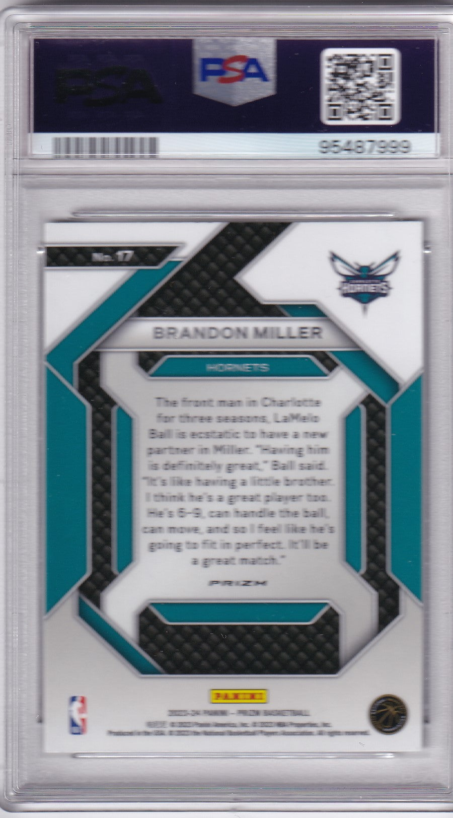 Brandon Miller #17 2023 Prizm Emergent Silver Prizm PSA 7