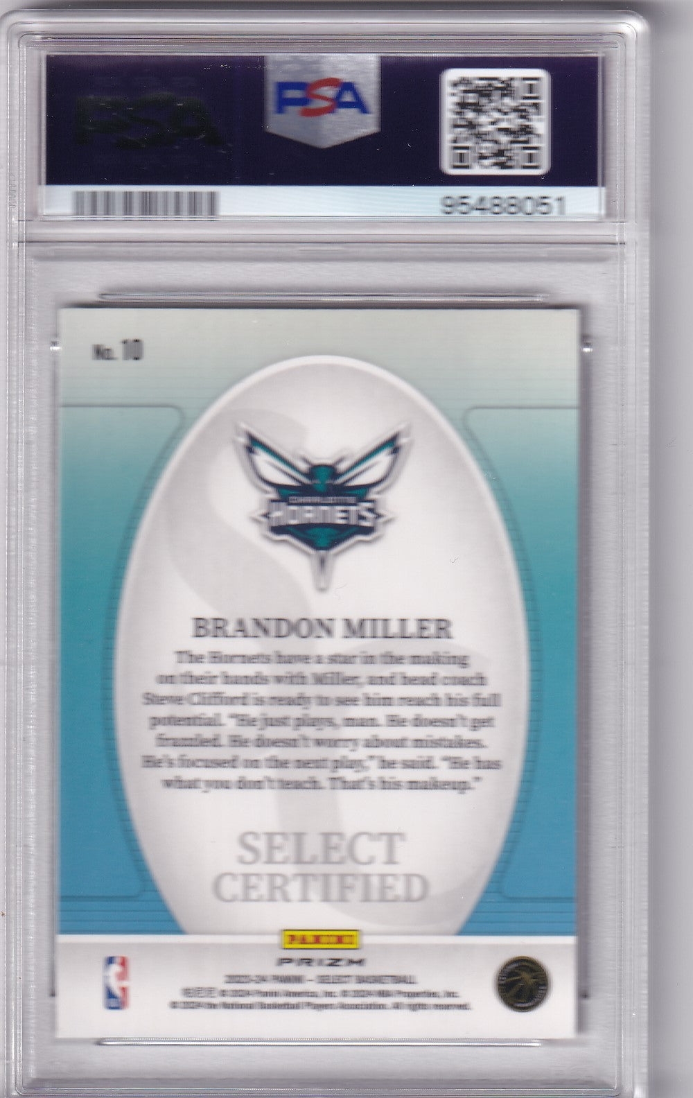 Brandon Miller #10 2023 Select Certified Red Prizm PSA 8