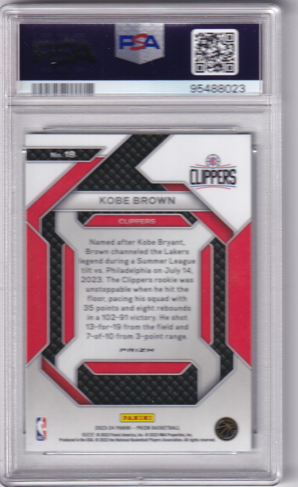 Kobe Brown #18 2023 Prizm Emergent Green Prizm PSA 9