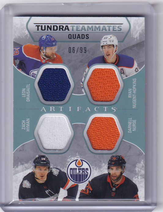 2023-24 Artifacts Tundra Teammates Quads EDMONTON OILERS  06/99 Leon Draisaitl, Zach Hyman, Darnell Nure , Ryan Nugent-Hopkins  T4-EDM