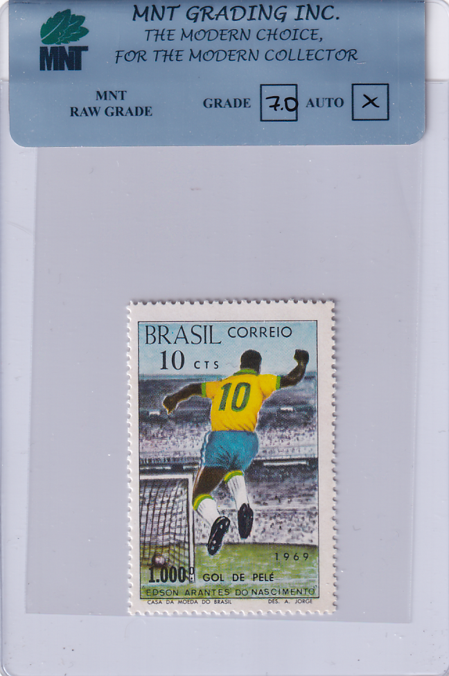 PELE - 1969 Casa Da Moeda - Brasil Stamps - 10 Cents - MNT Raw Grade 7