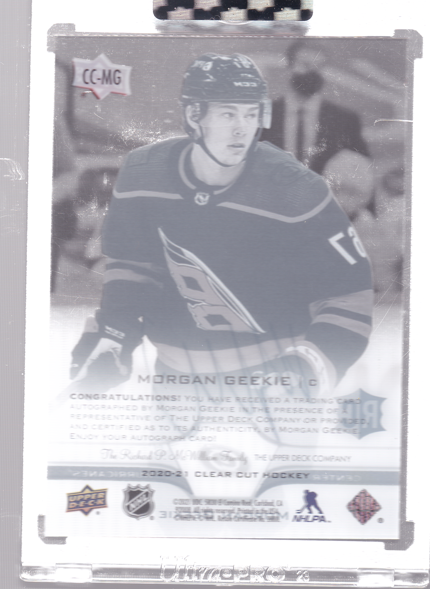 MORGAN GEEKIE 2020-21 UD Clear Cut Rookie Auto CC-MG Carolina Hurricanes RC