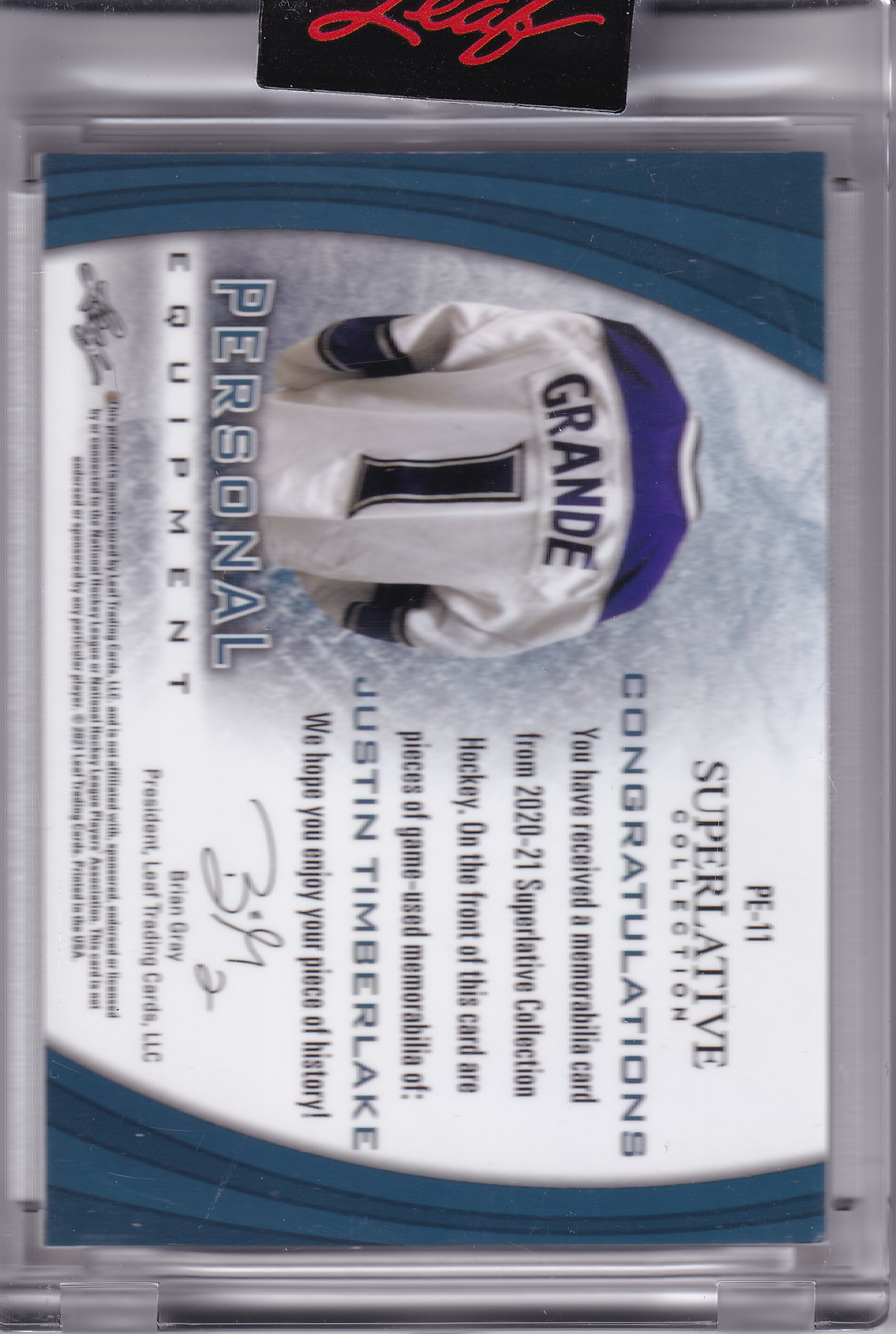 JUSTIN TIMBERLAKE 2020-21 Leaf Superlative Collection Personal Collection LA KINGS Patches 1/1 Grande