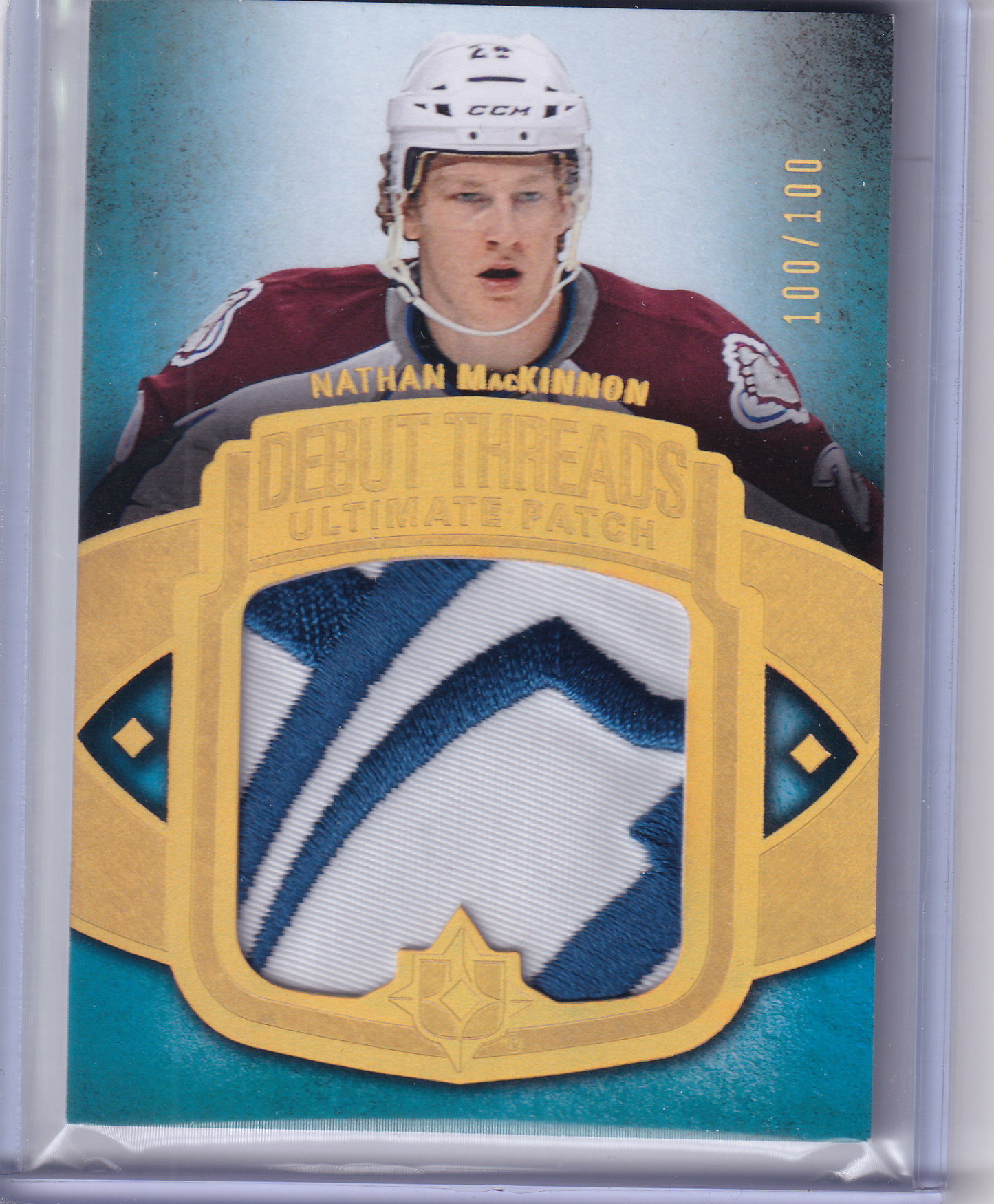 NATHAN MACKINNON 2013-14 UD Ultimate Collection Debut Threads Patch card 100/100 Colorado Avalanche Rookie #UDT-NM RC