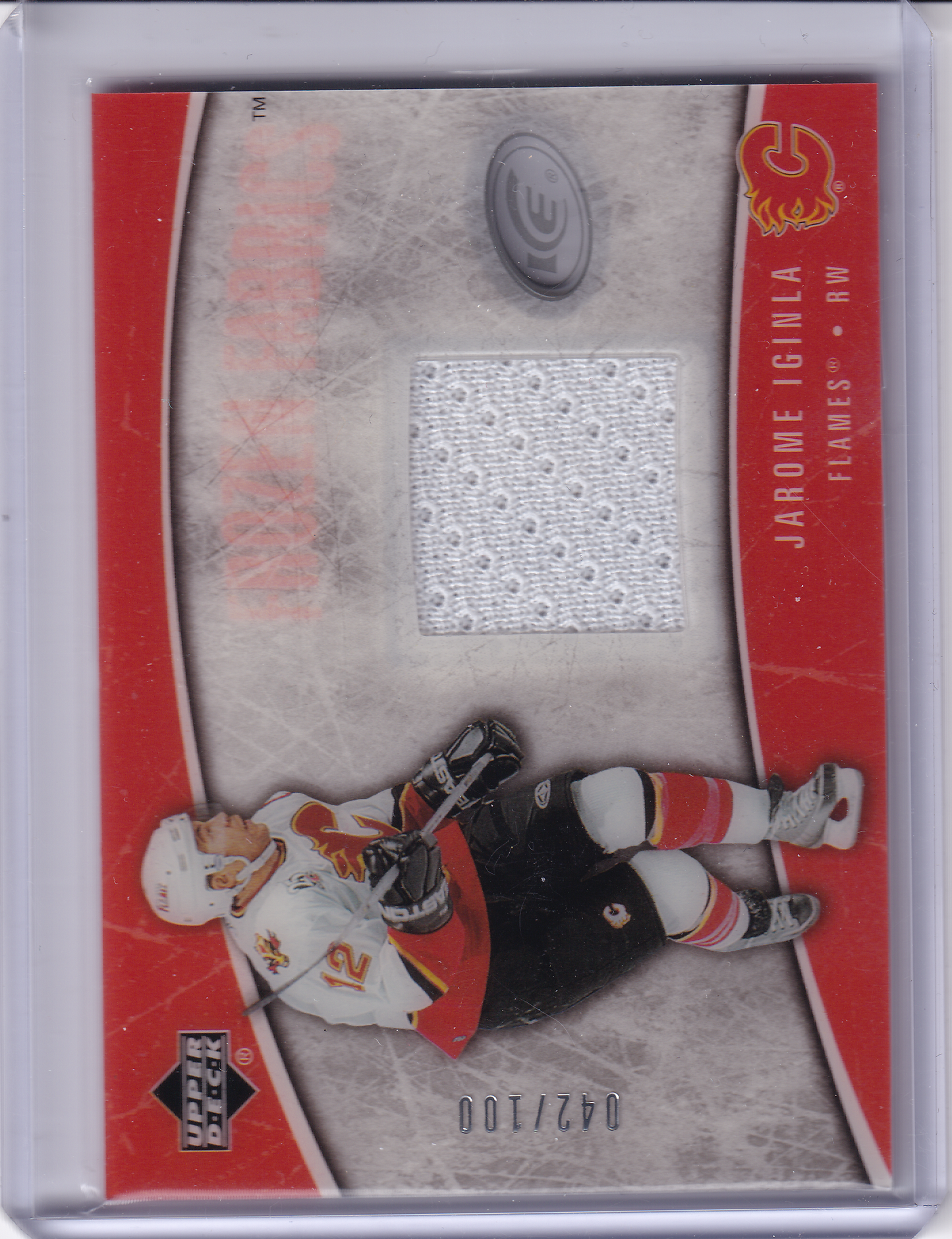 JAROME IGINLA 2005-06 UD Ice Frozen Fabrics Jersey card 042/100 #FF-JI Calgary Flames