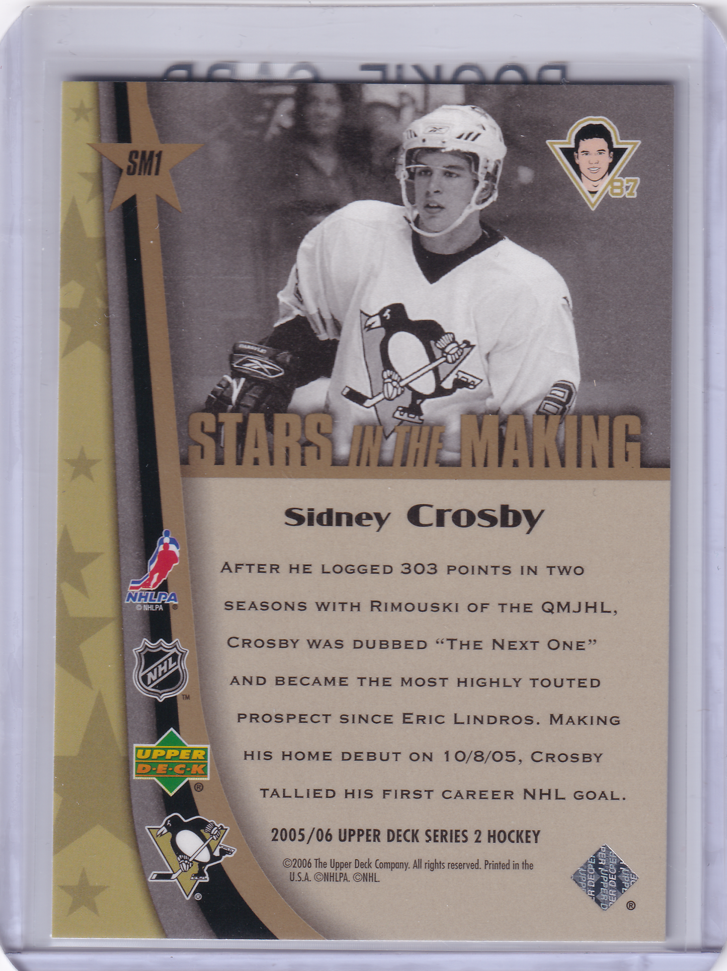 SIDNEY CROSBY 2005-06 Stars in the Making Rookie Cards #SM1 Upper Deck Series 2 Pittsburgh Penguins RC