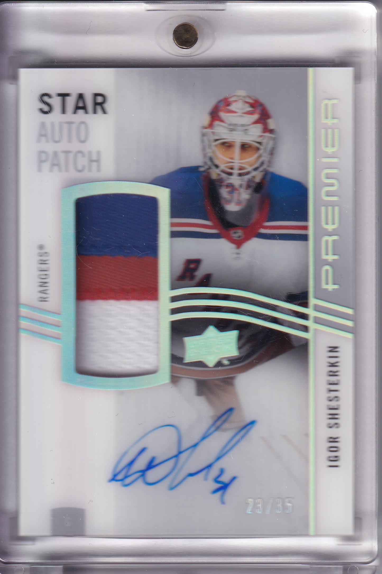 IGOR SHESTERKIN 2023-24 UD Premier STAR Acetate Auto Patch 23/35 New York Rangers AV-IS