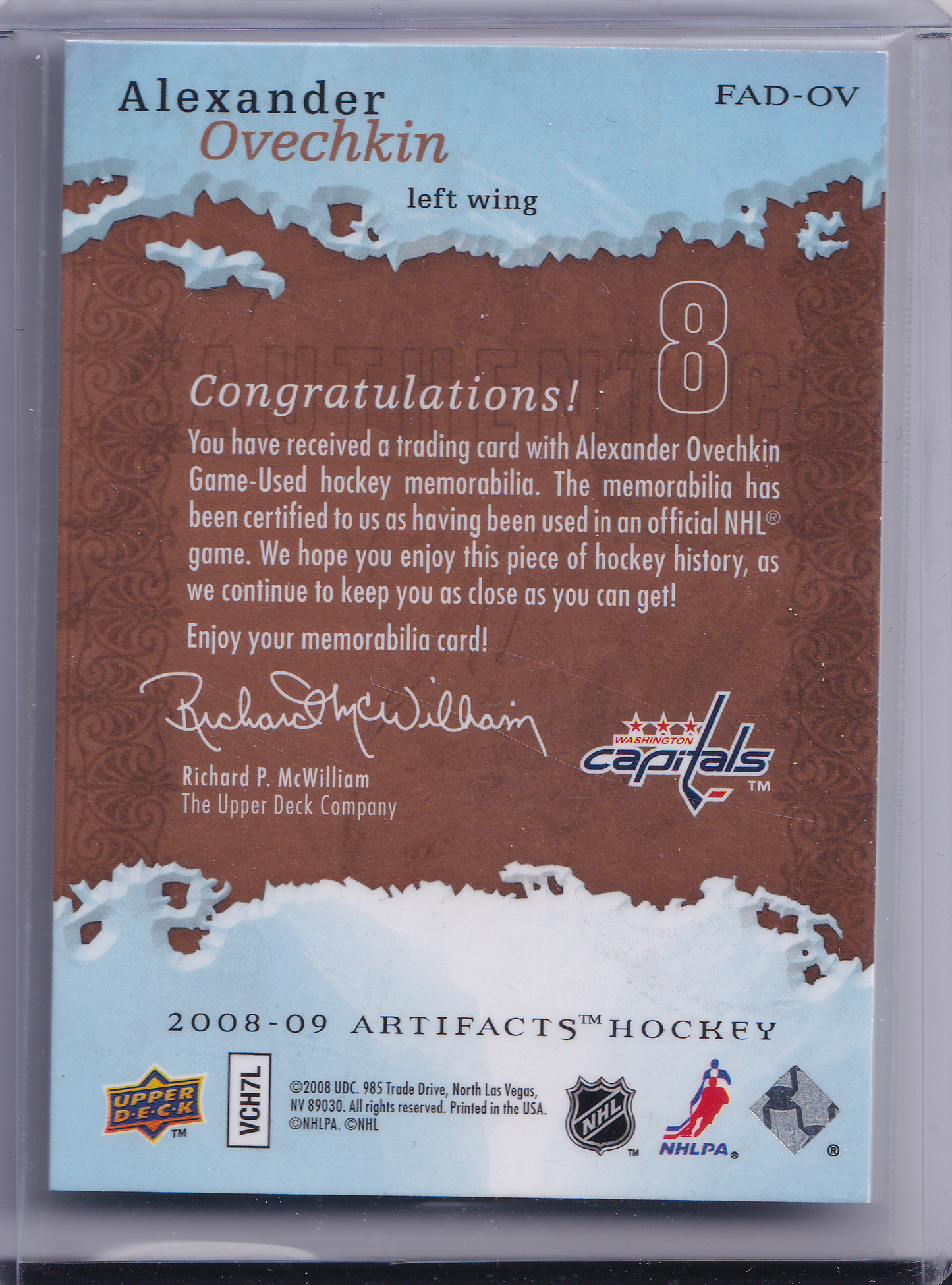 ALEXANDER OVECHKIN 2008-09 UD Ice Frozen Artifacts Dual 117/199 Jersey Card #FAD-OV Washington Capitals